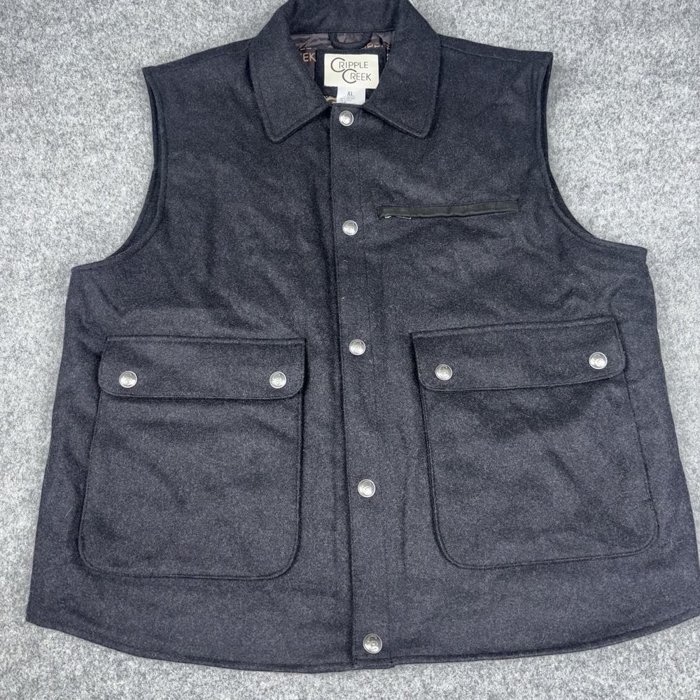 Ripple Creek Wool Blend Quilted Hunting Vest Men's XL Snap Front Outdoor Black
